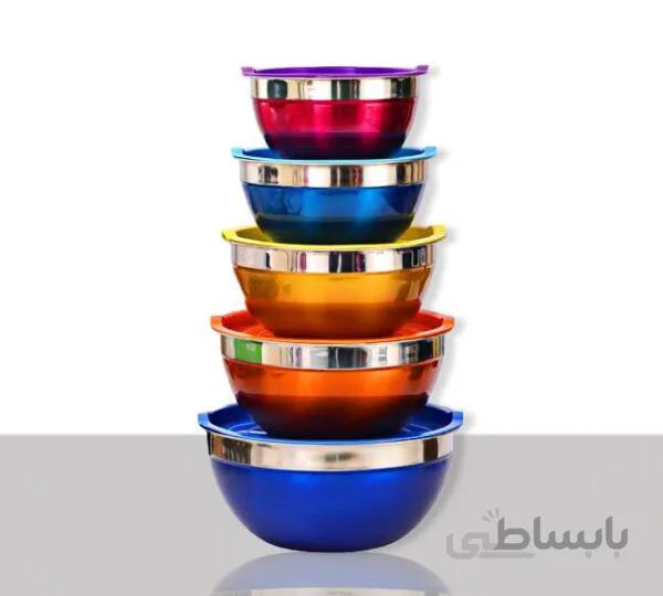 کاسه استیل ۵تیکه رنگی درب دار مارک یونیک هوم