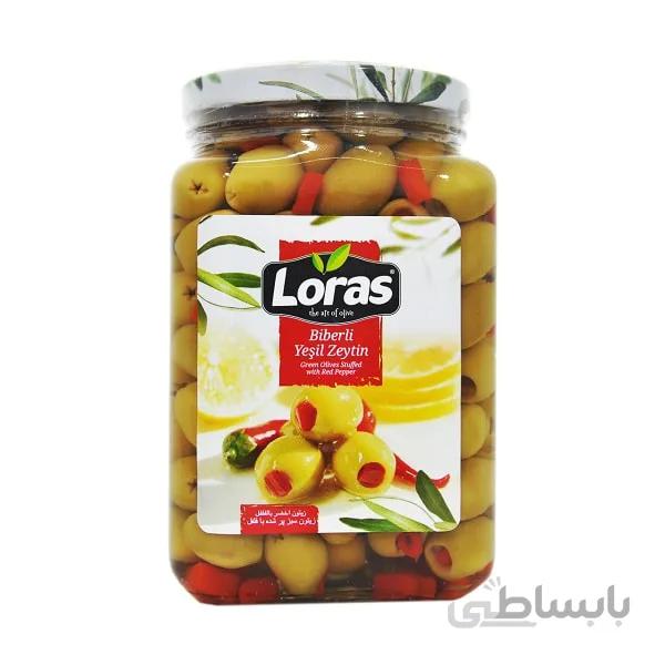 زیتون سبزفلفلی لوراس ۹۰۰گرم .Loras green pepper olives 900gr.