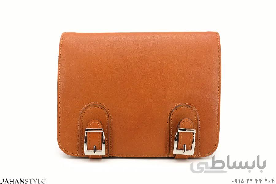 کیف دوشی زنانه چرم طبیعی عسلی