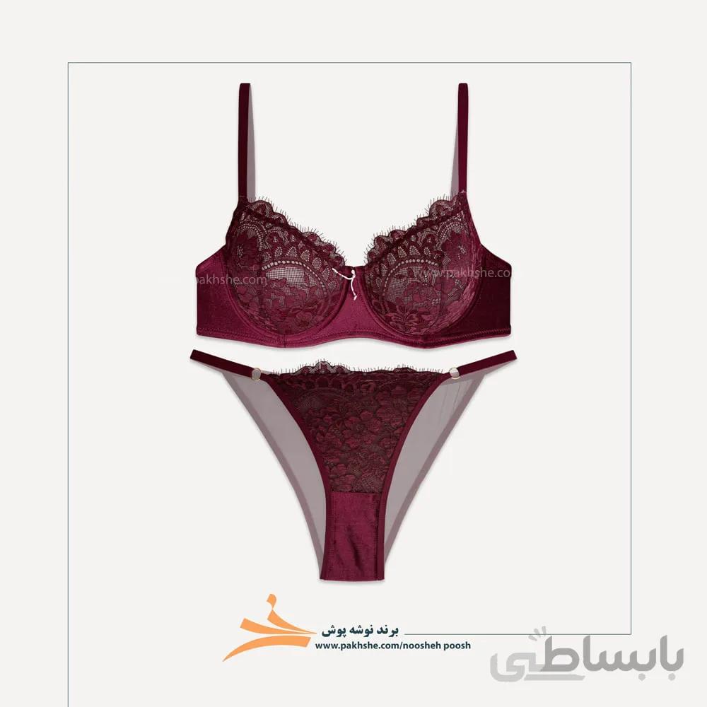 ست جکدار مخمل زرشکی فنردار برند نوشه پوش کد 85016