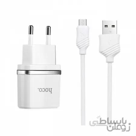 شارژر دیواری دو پورت Hoco مدل C12 خروجی 2.4 آمپر همراه با کابل اندرویدی