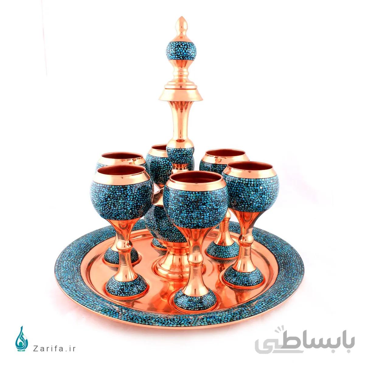 سرویس شربت خوری فیروزه کوب – مس و فیروزه نیشابور ۸ پارچه