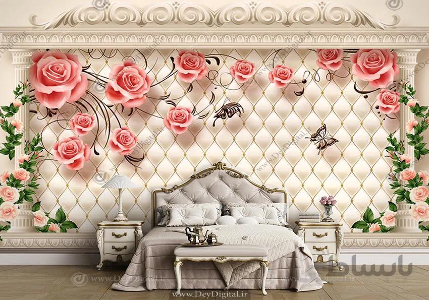 خرید پوستر دیواری پشت تلویزیون گل سه بعدی BA-3415