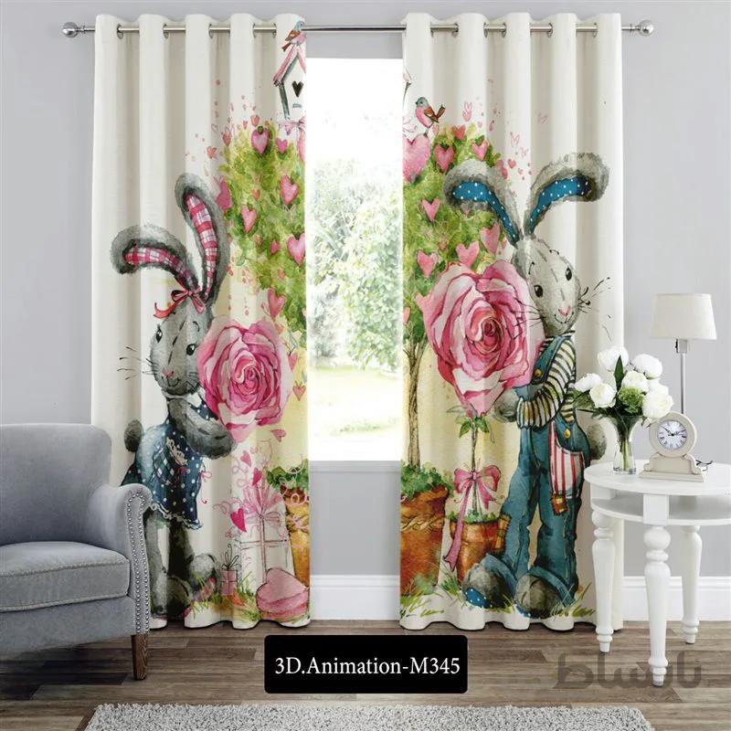پرده پانچی کد 3d-animation-M345 طرح انیمیشن آقا و خانم خرگوش