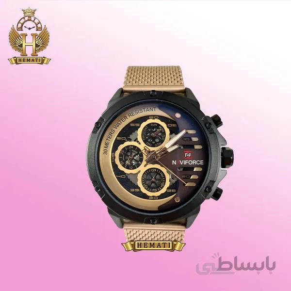 ساعت مچی مردانه نیوی فورس Naviforce NF9110M بند حصیری رزگلد