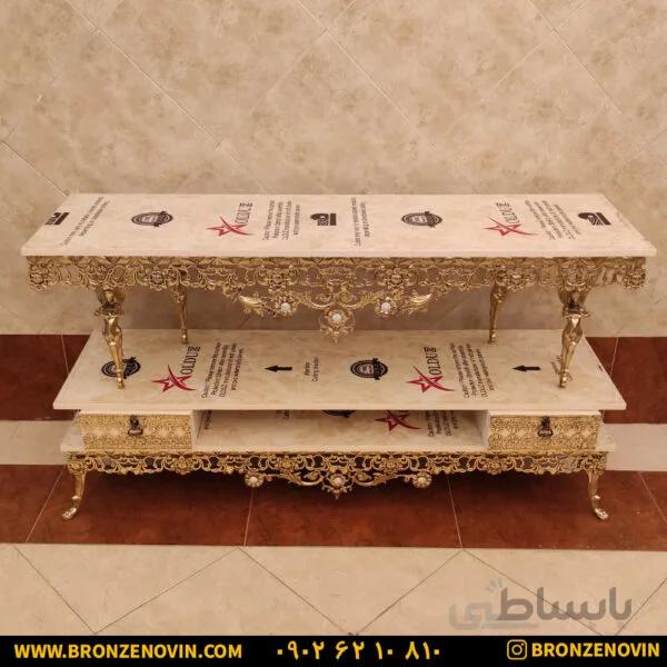 میز تلویزیون برنزی طرح فرشته تسمه گل رز سنگین