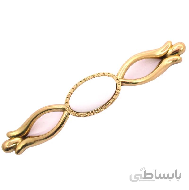 دستگیره کابینت دو پیچ فلزی گوهران مدل گیسو سرامیکی طلایی طول 17 سانتیمتر