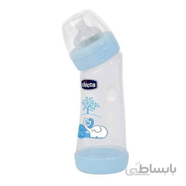 شیشه شیر ضد نفخ چیکو با سری سیلیکونی آبی 250 میلی لیتر Chicco