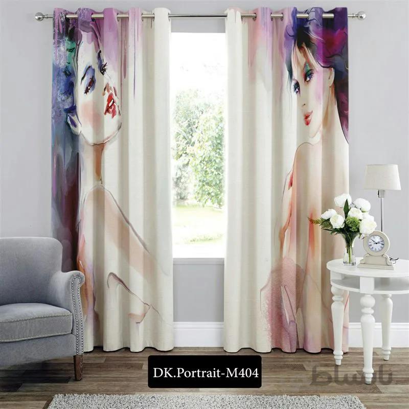 پرده پانچی (هازان و مخمل) کد DK.Portrait.M404 طرح چهره دختران رنگی