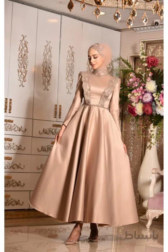 لباس عقد ساتن نگینی کرمی