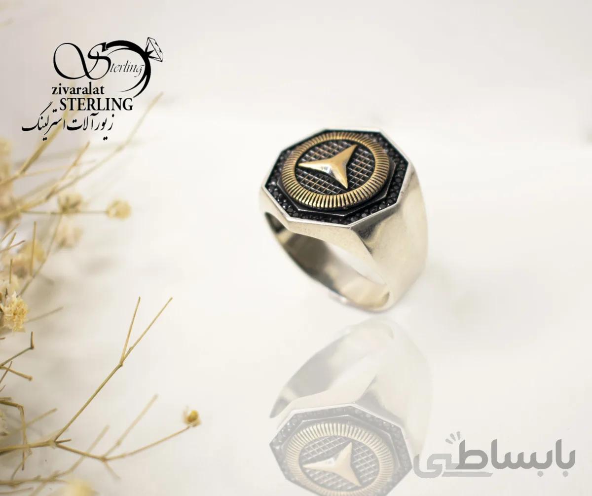 انگشتر نقره مردانه آرم بنز