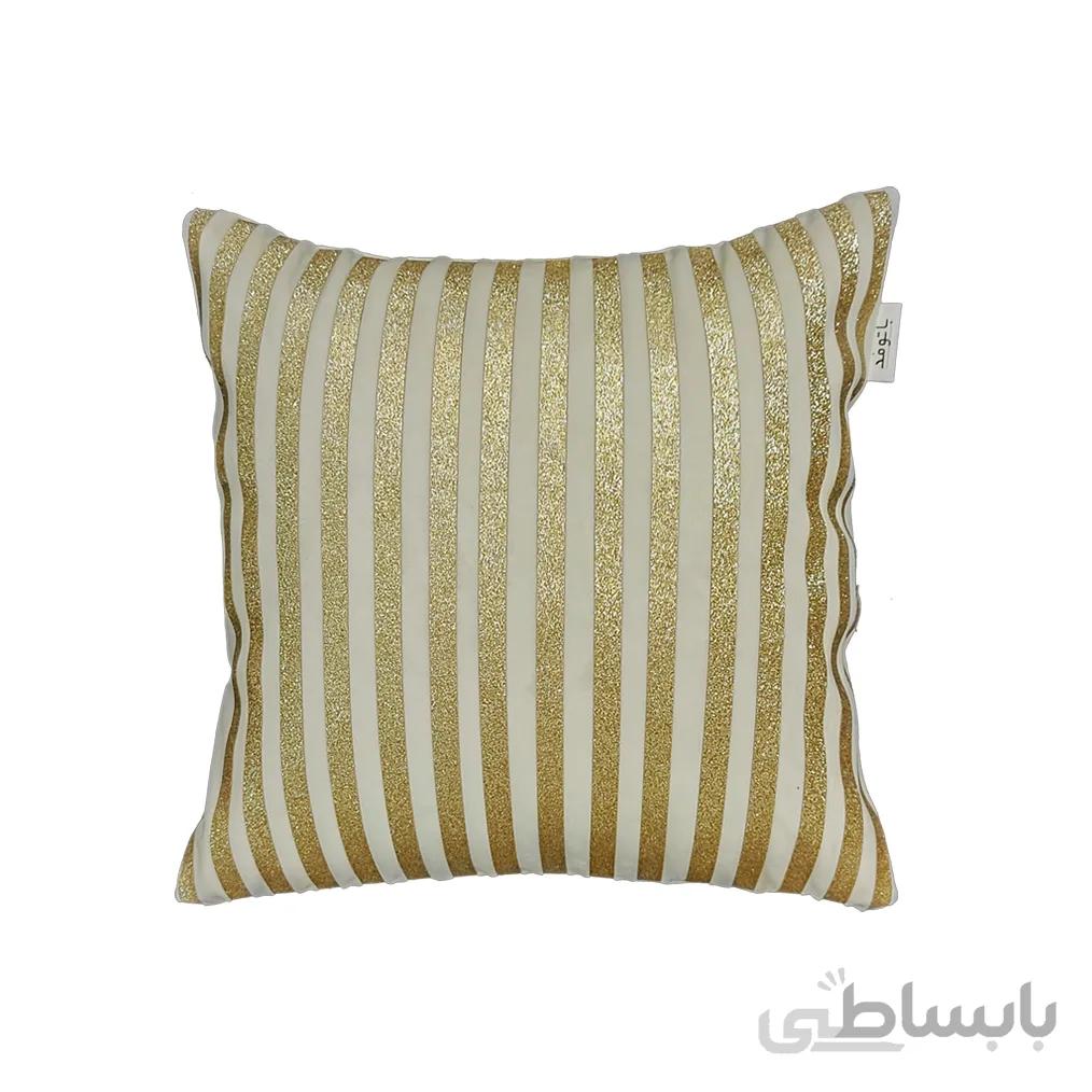 کوسن ترکیبی چرم و مخمل مدل رومی رنگ استخوانی