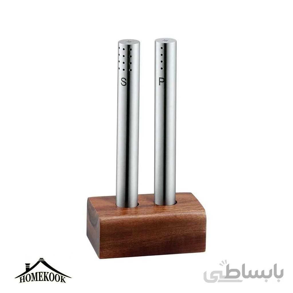 ست نمک پاش استیل پایه چوبی