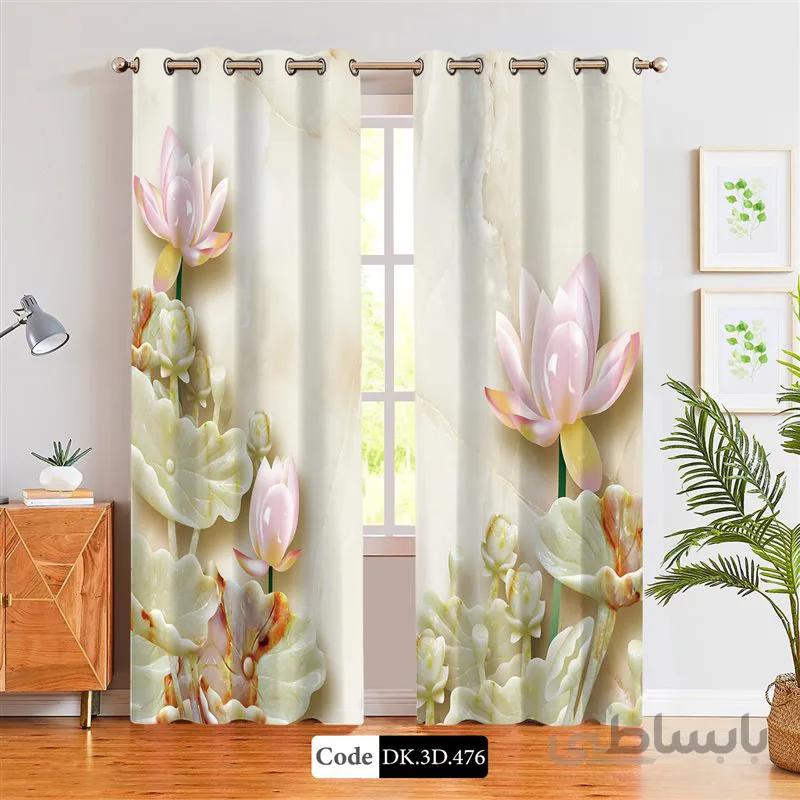 پرده پانچی (هازان و مخمل)کد DK.3D.476 طرح سه بعدی گل برکه