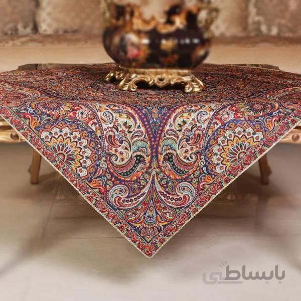 رومیزی مربع ترمه طرح سالار مشکی ابریشم کد 710 کد 410501
