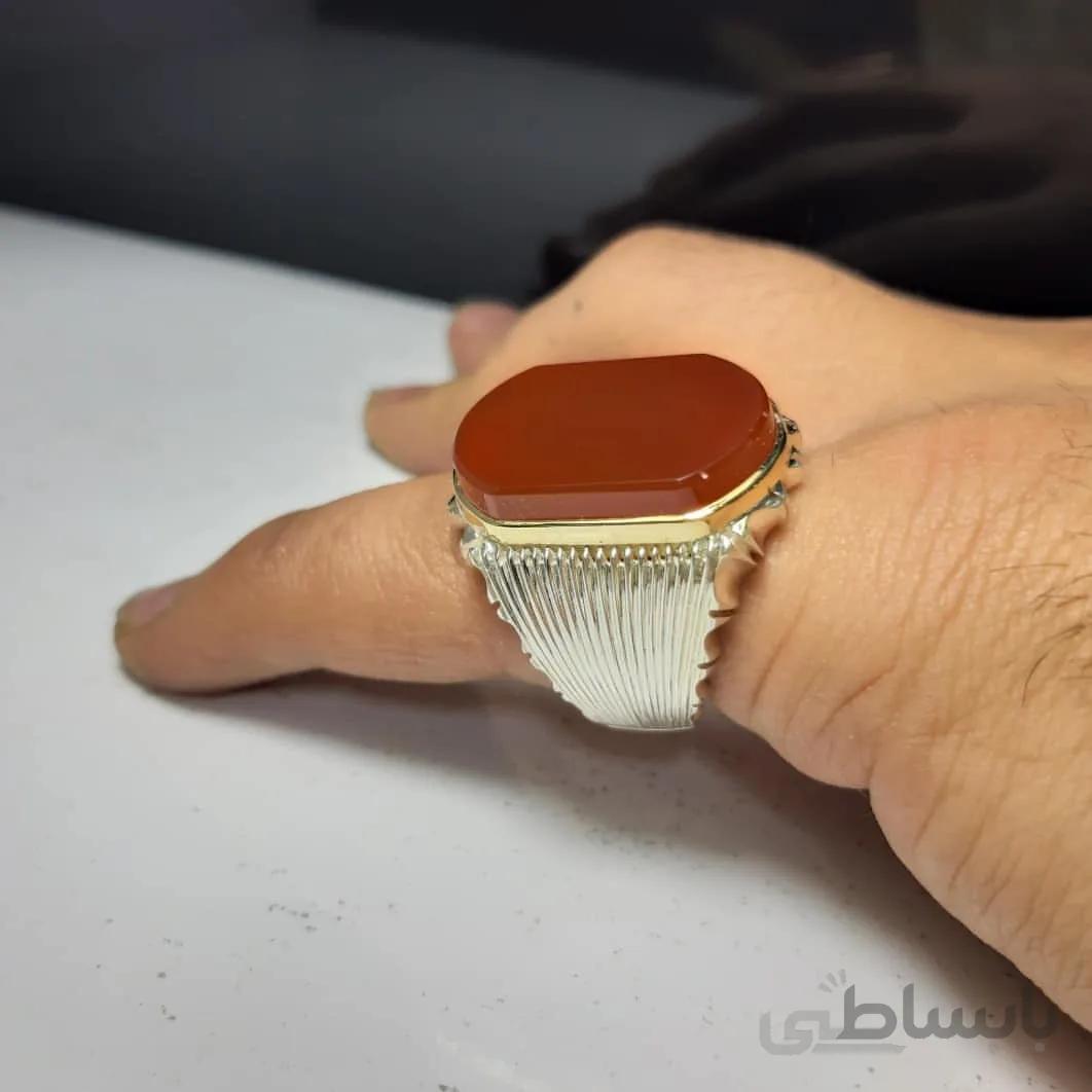 انگشتر شیرازی نگین عقیق سرخ یمنی