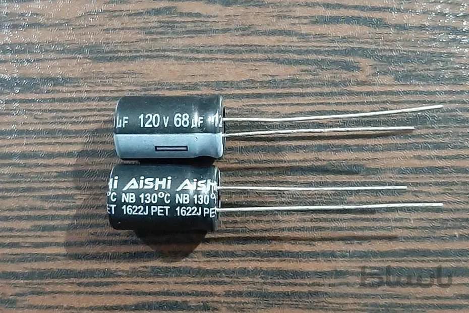 AiSHi 120V 68uF – خازن الکترولیت، ۱۲۰ ولت، ۶۸ میکروفاراد