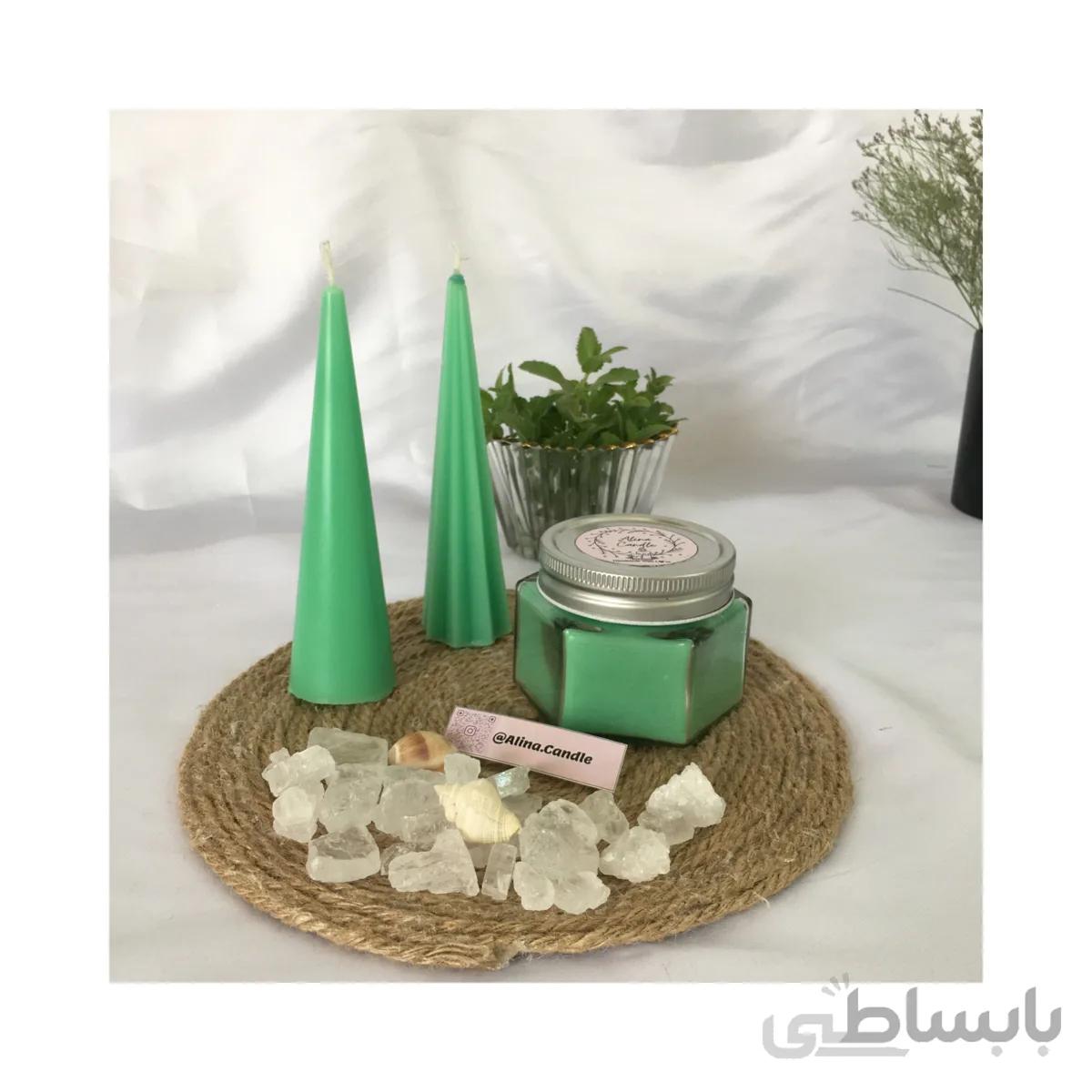 آلیناکندل – شمع شیشه ای معطر ست سبز