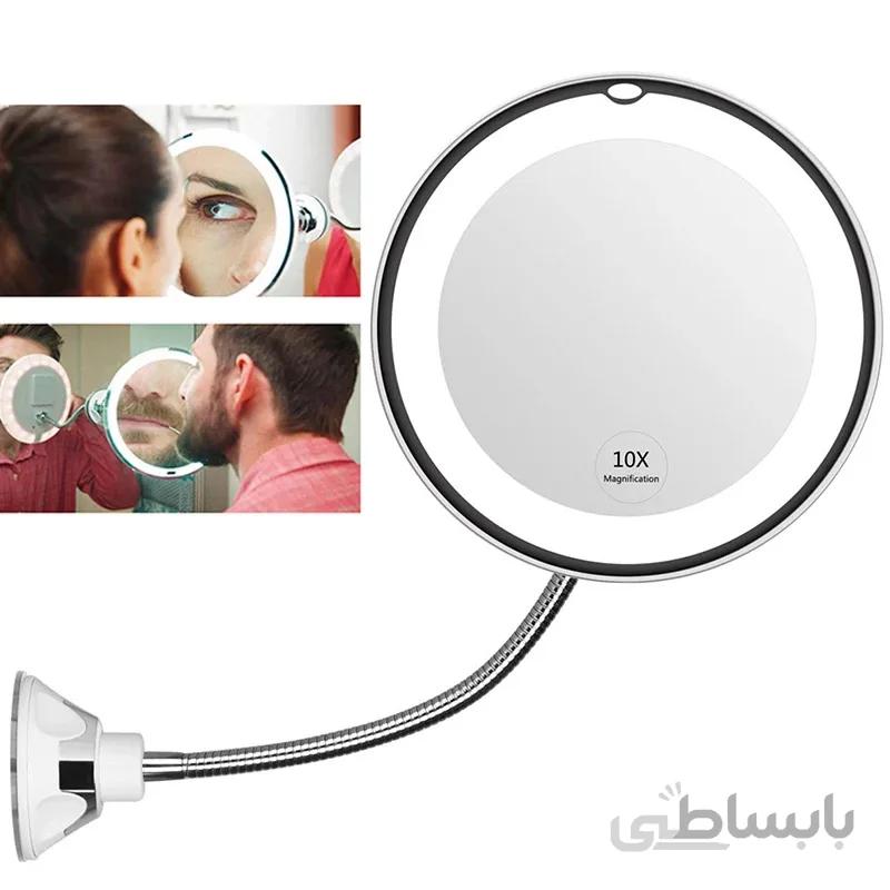 اینه روشویی و ارایشی منعطف با قابلیت چرخش 360 درجه همراه با بزرگنمایی 10 برابر و نور led