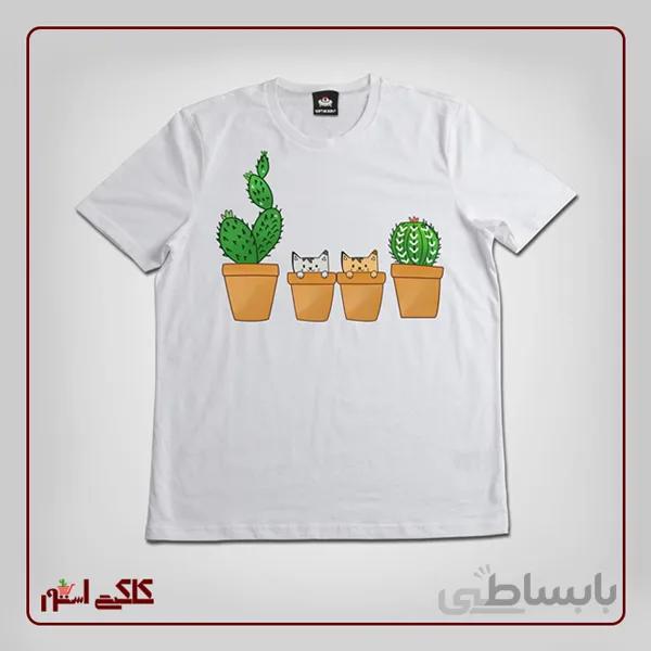 تیشرت سفید طرح کاکتوس CF1001