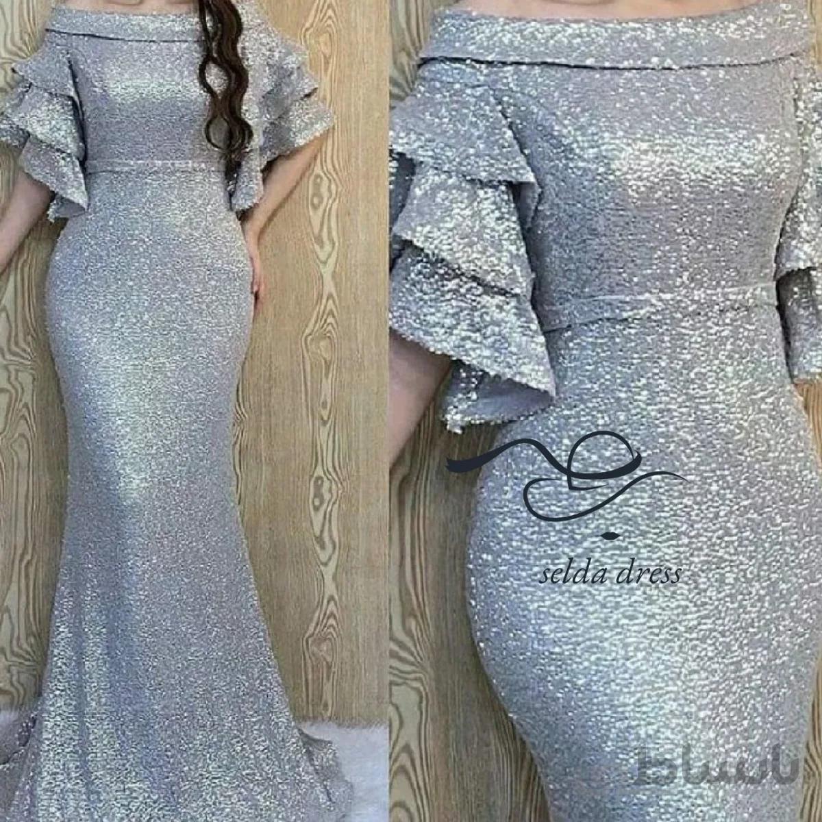 لباس مجلسی پولکی خاص و متفاوت زنانه و دخترانه سایز بزرگ ۱۱۳۳ - نقره ای / ۳۶ ا 1133