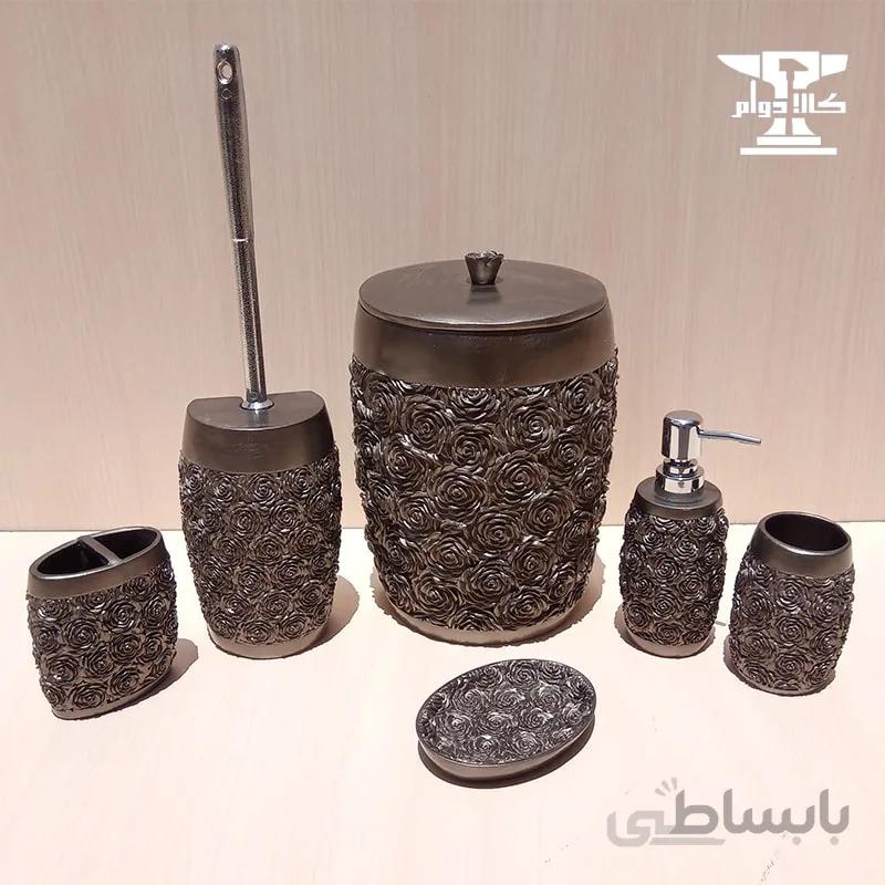 ست ۶ پارچه دستشویی مدل شکوفه خاکستر | جنس رزین پلی استر