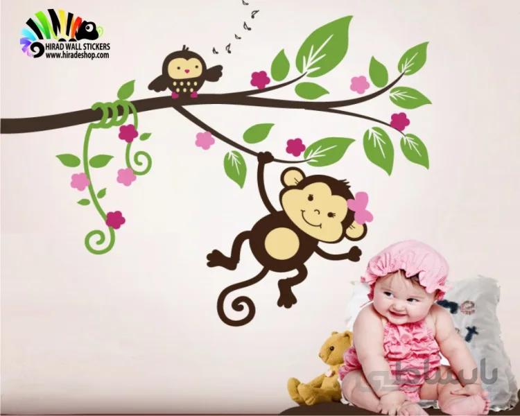 استیکر اتاق کودک شاخه میمون و جغد (حیوانات) کد h037