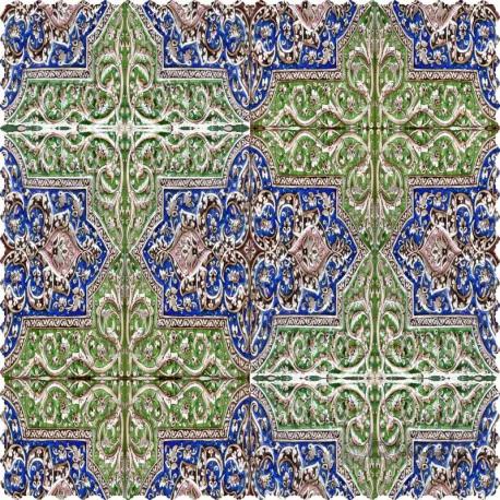 رومیزی مخمل مربع کتیبه گلی سبز ابی