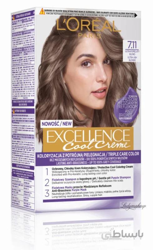 کیت رنگ مو لورآل سری Excellence شماره 7.11 حجم 40 میلی لیتر رنگ دودی ا LOreal Excellence Hair Color Kit No 7.11