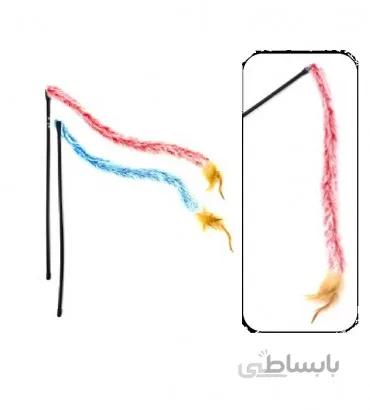 چوب بازی گربه با آویز خز و پر رنگی