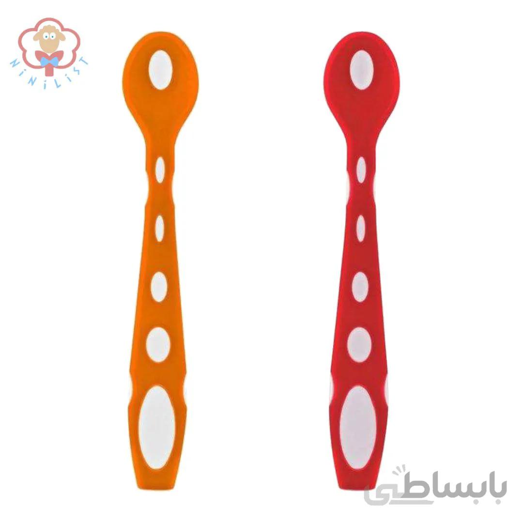 قاشق کودک سیلیکونی بیبی جم دوعددی مدل BJ563قرمز