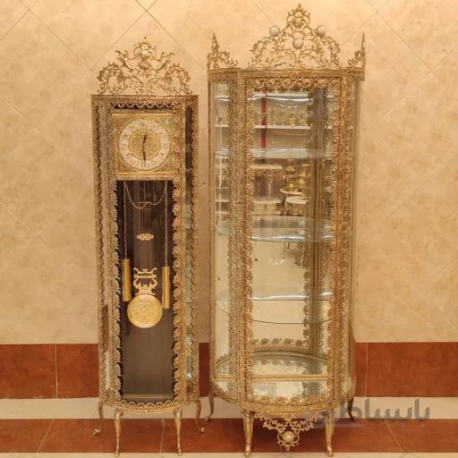 ست بوفه برنزی و ساعت برنزی ایستاده طرح گل رز کوچک