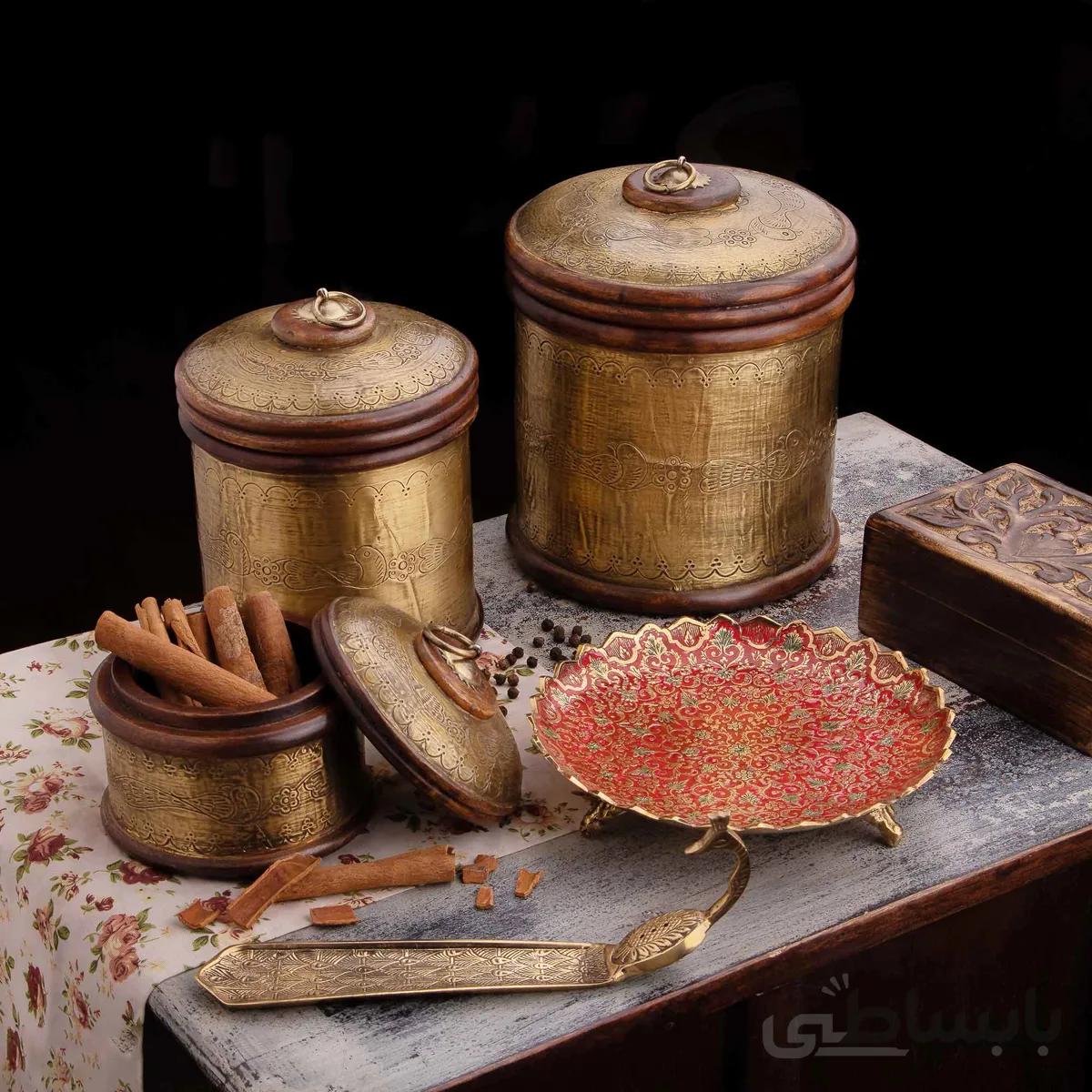 ست پذیرایی برنجی و چوبی کد 024