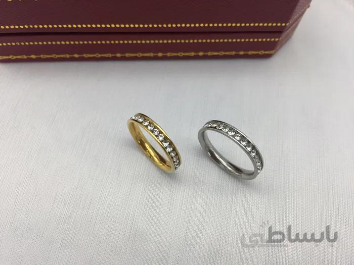 حلقه نگین کاری در دو رنگ طلایی و نقره ای