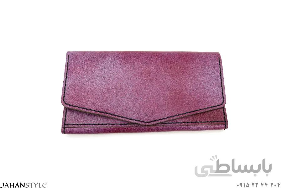 کیف پول و مدارک چرم طبیعی رنگ بنفش