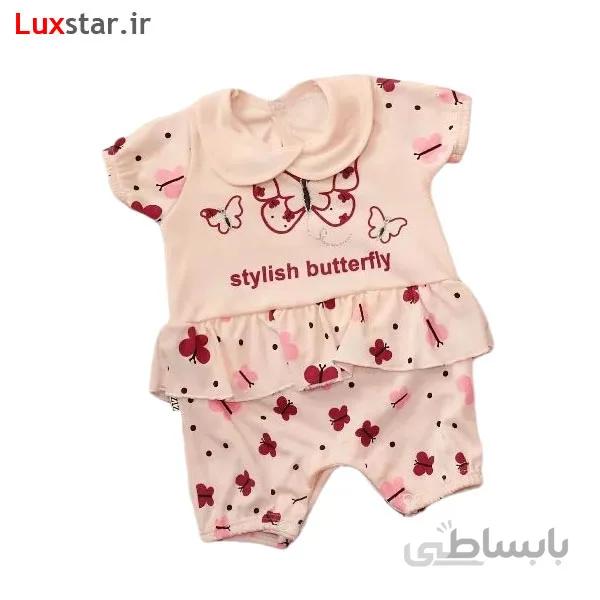 رامپر نوزادی چین دار گلبهی طرح پروانه ا Baby Cloth 1639