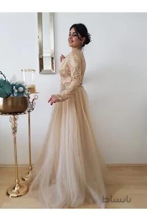 لباس مجلسی زنانه پوشیده مدل جدید برند FERGAN رنگ طلایی ty59149929