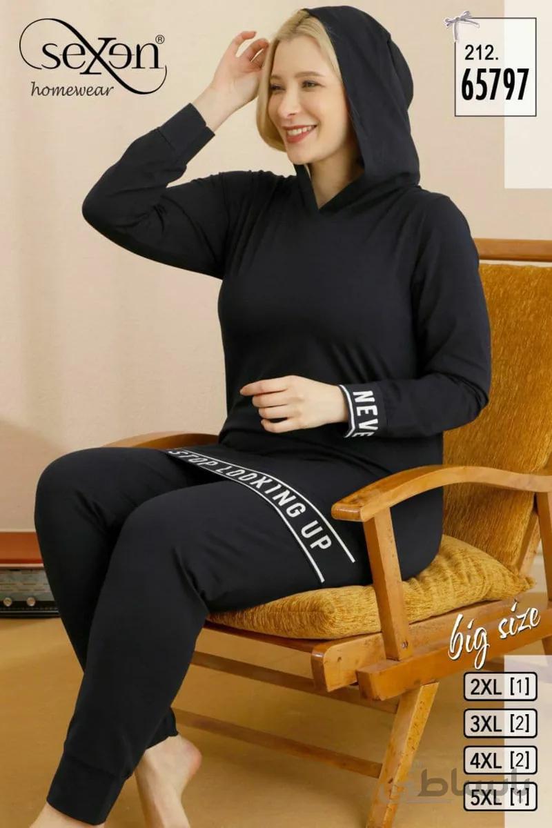 ست بلوز و شلوار نخی زنانه سایز بزرگ 65797 ترک | سکسن | Sexen
