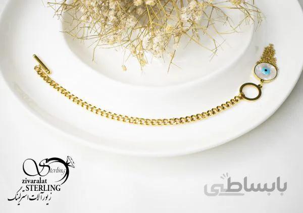 دستبند استیل زنانه چشم نظر آویز دار