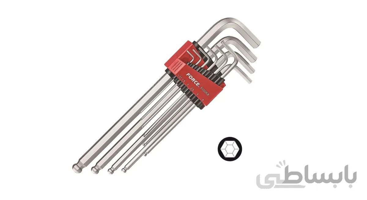سری آچار آلن سر گرد 10 عددی فوق بلند (از 1.27 تا 10 میلیمتر) فورس – FORCE مدل 5102XLB