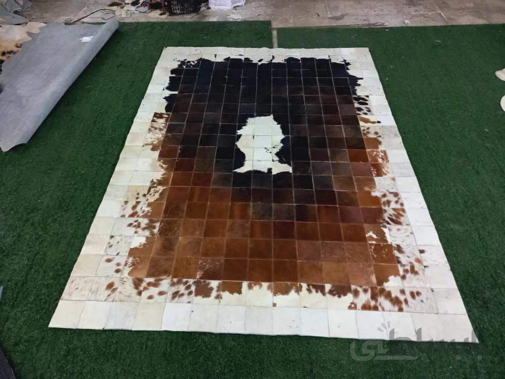 فرش کلاژ تیکه دوزی پوست طبیعی گاو ا cow skin کد 900016