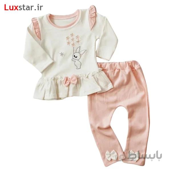 بلوز شلوار چین دار نوزادی دخترانه گلبهی