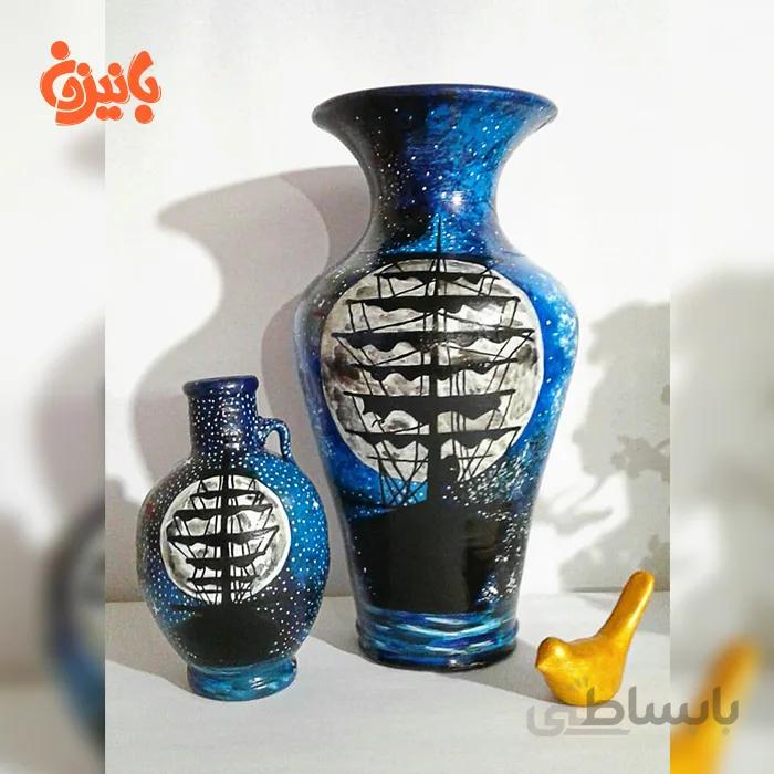 گلدان سفالی با طرح کشتی و ماه کد 003