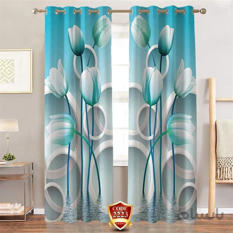 پرده پانچی کد 2223-3d-b طرح سه بعدی گل لاله در آب