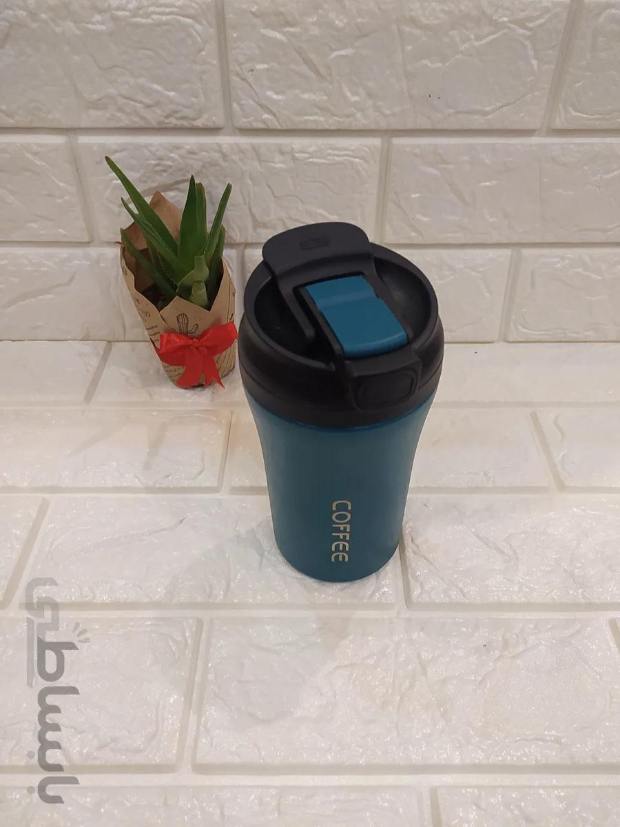 تراول ماگ طرح coffee دو قفل سرد و گرم رنگ آبی ا Travel mug