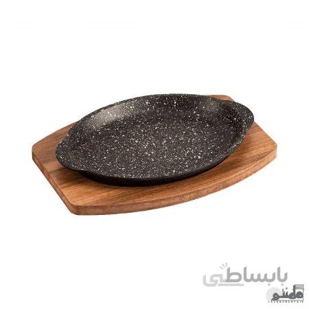 تابه چدن بیضی مدل Sorin با تخته چوبی