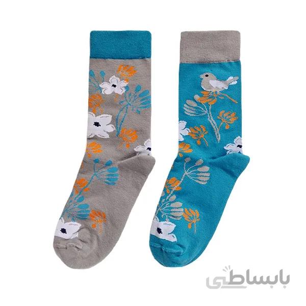 جوراب ساقدار لنگه به لنگه با طرح شکوفه و بلبل کد ph629