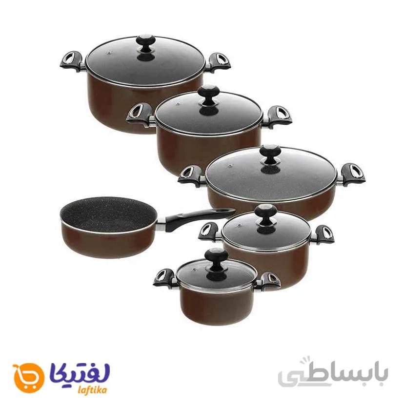سرویس قابلمه 11 پارچه کاج نچسب مدل دنیز رنگ قهوه ای