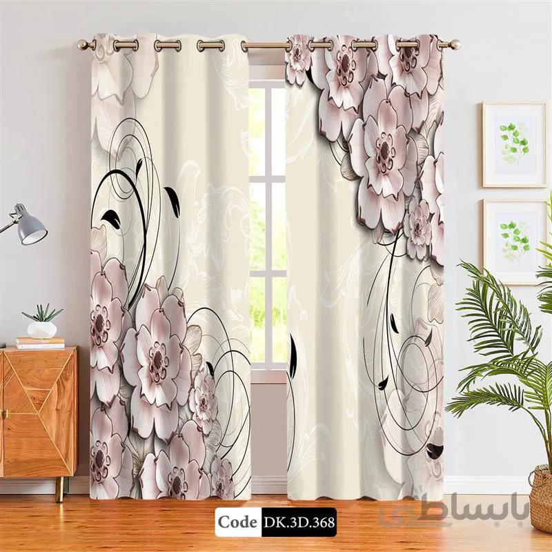 پرده پانچی (هازان و مخمل)کد DK.3D.368 طرح سه بعدی گل های صورتی