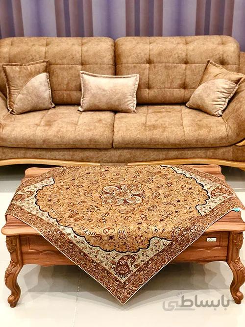 رومیزی مربع ترمه طرح سالار مشکی ابریشم کد 710 کد 410519